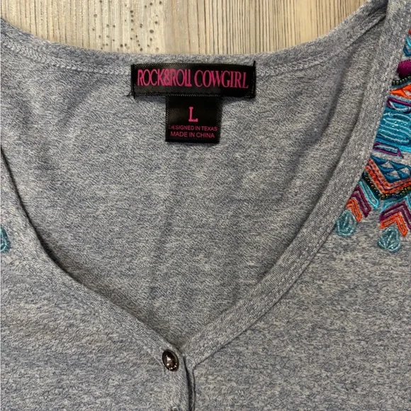 ROCK&ROLL Cowgirl size large long sleeve shirt with embroidered details - Picture 6 of 8